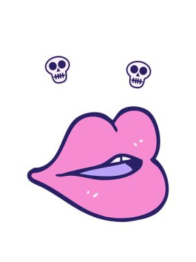 el çizimi çizgi film tarzı kırmızı dudakların kafatası animasyonu.