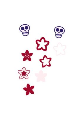 Çiçek ikonlarından yapılmış Japon çiçek desenli kafatası animasyonları