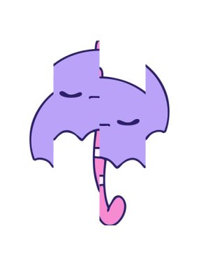 Yüzü olan geleneksel şemsiye karikatürünün bölünmüş hareket animasyonu