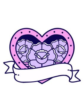 neon ışık efektleri ikonik dövme stili bir kalp ve çiçekli pankartın animasyonu