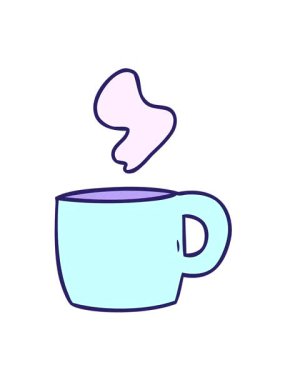 Hareketli el animasyonunu oynat. Çizgi film karikatürü gibi dumanı tüten sıcak bir içecek.