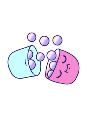 Gülümseyen bir hapın el yazısıyla çizilmiş gradyan karikatürünü salla ve duraklat