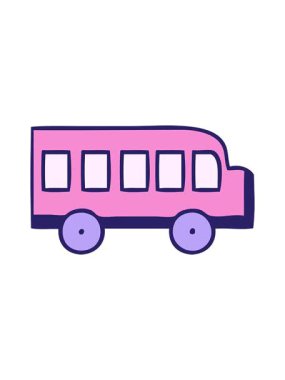 Okul otobüsünün sevimli çizgi filmlerinin titreşimli animasyonları