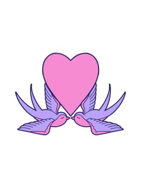 Dövmenin hareketli animasyonu geleneksel kırlangıçlar ve kalp şeklinde.