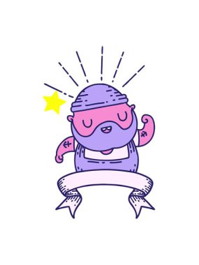 Parıldayan yıldızlar, dövmeli tomar pankartın animasyonuna etki eder. Sakallı adam kaslarını esnetir.