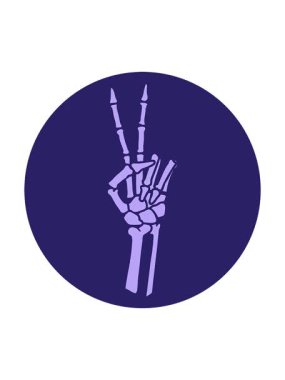 İskeletin dönen hareketi barış işareti karikatürü veriyor.