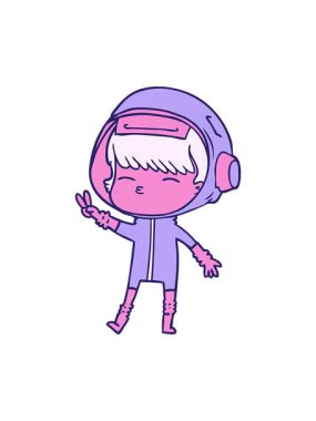 Uzay kızının barış işareti yapan çizgi film animasyonunu patlatmak