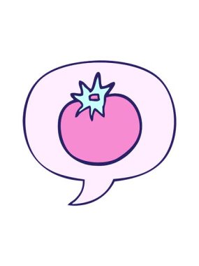 Konuşma baloncuklu domatesin dönen hareketli animasyonu