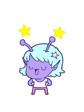 dönen yıldızlar mutlu uzaylı kız çizgi film tasarımının animasyonu