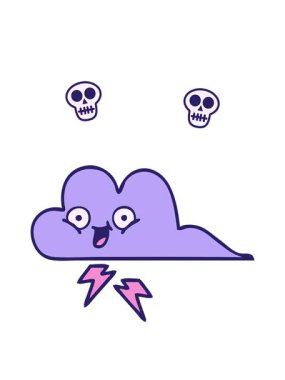spinning skulls animation of cartoon drawing of a storm cloud