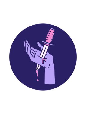 Elindeki hançerin ikonik dövme görüntüsünün hareketli animasyonu