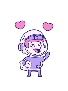 Gülen astronot çizgi filminin dönen kalp animasyonu