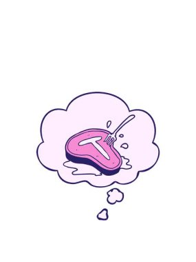 Düşünce baloncuklu çizgi film bifteğinin zıplama hareketi