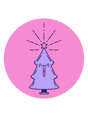 Dövme stili bir noel ağacının yıldızlı bir simgesinin canlandırmasını renklendir