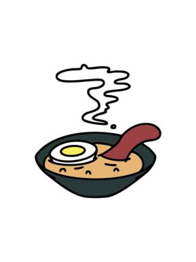 Dikkat, geleneksel kasede sıcak ramen çorbası animasyonu.