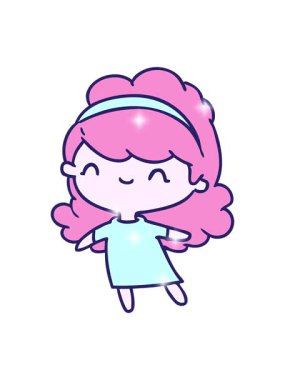 Çizgi film çizimi kawaii kızı saç bandıyla simli efekt