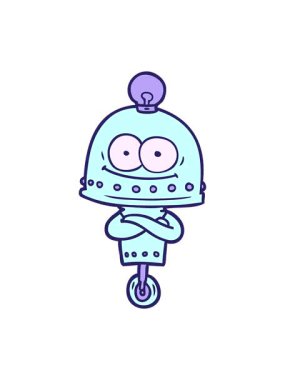 Mutlu çizgi film robotu ve ampulün titreşimli hareketi