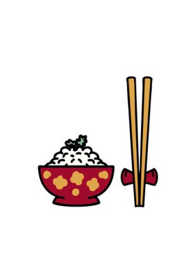 Yanıp sönen radyal çizgiler Japon pilavının yemek çubuklarıyla desenli kasede canlandırılması.