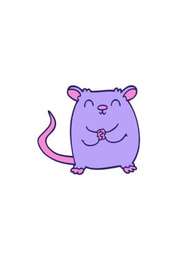 Çizgi film karalamalarının yatay titreşimli animasyonu mutlu fare