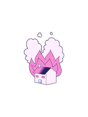 Çizgi film yanan evin yıldız patlaması etkisi animasyonu