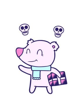 Bir kutup ayısının kafatası animasyonu ve noel hediyesi çizgi film.