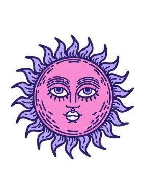 Titreşimli hareketler. Yüzü olan güneş dövmesi.