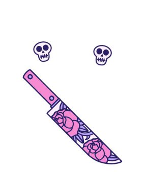 Bir hançer ve çiçeğin kafatası animasyonu.