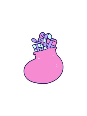 Yeni yıl hediyelerinin karikatür karalama çantasının satış animasyonu.