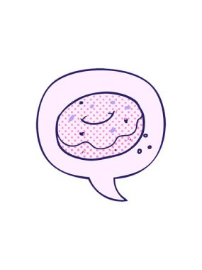 Çizgi roman tarzında konuşma baloncukları serpiştirilmiş çizgi film donutunun yıldız patlaması etkisi animasyonu