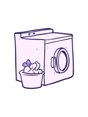 Çizgi film çamaşır makinesi ve çamaşır makinesinin animasyonunu durdurup duraklat