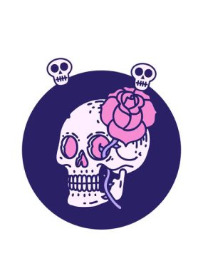 Bir kafatası ve gülün ikonik dövme şeklindeki çizgi filminin kafatası animasyonu.