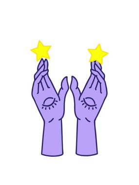 dönen yıldızlar, geleneksel mistik eller stilinde dövmenin animasyonu