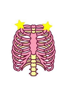 Parlak renkli göğüs kafesinin ikonik dövme görüntüsünün dönen yıldızları canlandırması