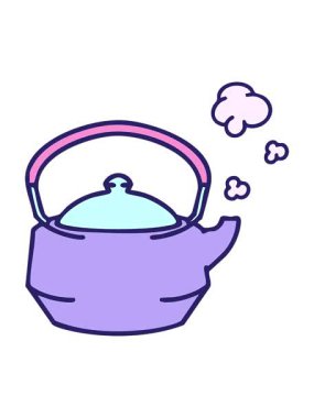 Japon çay çizgi filminin buharı tüten sıcak çaydanlığının hareketli animasyonu.