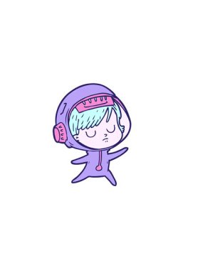 Çizgi film astronot kadın imajının yatay titreşimli animasyonu