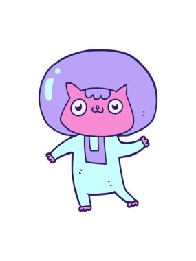 Çizgi film uzay çağı kedisinin dönen hareket animasyonu