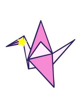 Parıldayan yıldızlar Japon katlanmış kağıt origami vinç animasyonunu etkiler.