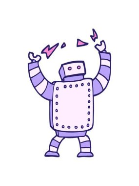 el çizimi karikatür tarzı dev robotun hareketli animasyonu