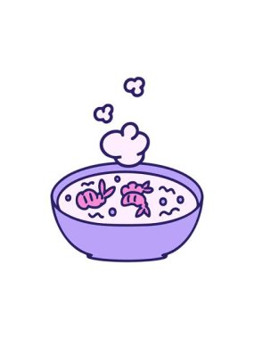 Buharda pişmiş Japon karidesinin hareketli animasyonu.