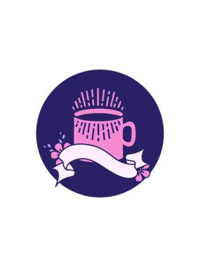 Dövme stili bir ikonun gösterişli satış animasyonu ve bir fincan kahve.