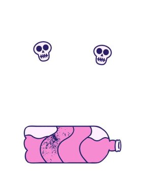 Kafataslarını döndüren el animasyonu bir soda şişesinin desenli karikatür karalaması.