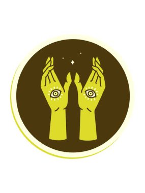 Parlak parlak renk ile avuç içi okuma işaretinin renk canlandırması