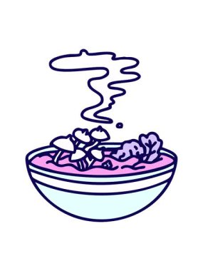 Japon kâsesinde marine edilmiş sıcak mantarların neon ışık efektleri