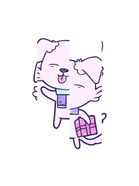 Xmas hediyeli çizgi film köpeğinin bölünen hareketi