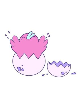 Yumurtadan çıkan karikatür civcivinin animasyonunu durdurup salla