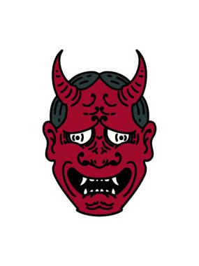 Japon tiyatro kabuki maskesinin basınçlı animasyonu