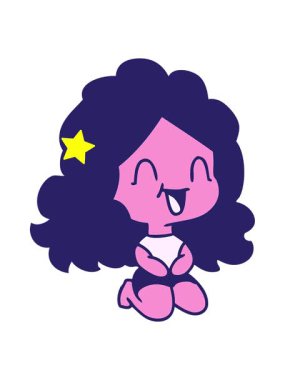 Parıldayan yıldızlar serbest çizim çizgi filmi sevimli kawaii mutlu kızı canlandırıyor.