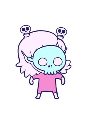 Kafataslarını döndüren mutlu çizgi film kızı kafatası maskesi takan