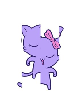 Kafasında fiyonk olan çizgi film kedisinin bölme hareketi