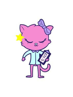 Parıldayan yıldızlar, yaylı şirin iş kedisinin animasyonunu etkiler.